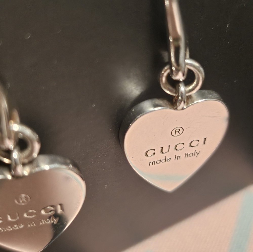 Gucci Sterling Silver 925 Dangling Heart Earrings in pouch and box used twice - Picture 7 of 11